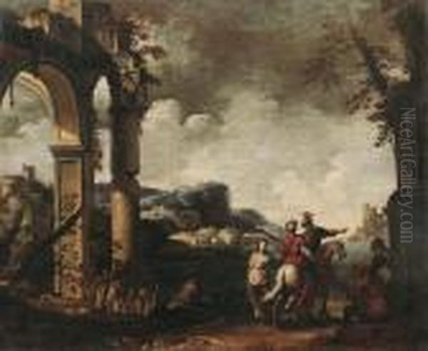 Capriccio Di Rovine Con Figure Oil Painting by Giovanni Ghisolfi