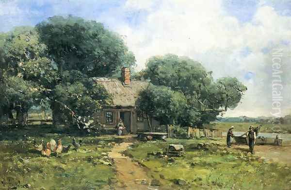 A Farm Along the River Oil Painting by Andrew Melrose