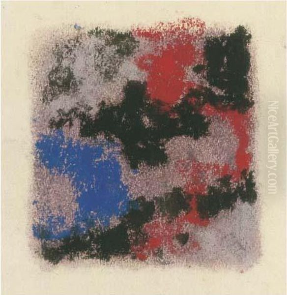 Abstraktion In Grau, Blau, Rot Und Schwarz Oil Painting by Augusto Giacometti