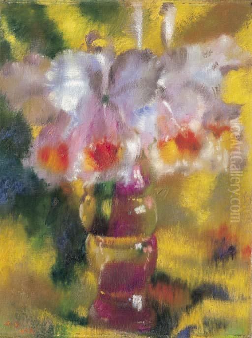 Orchideen Auf Gelbem Grund Oil Painting by Augusto Giacometti