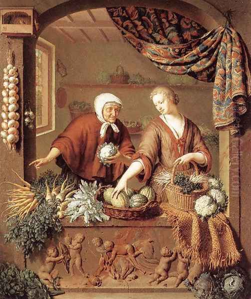 The Greengrocer 1731 Oil Painting by Willem Van Mieris Leiden
