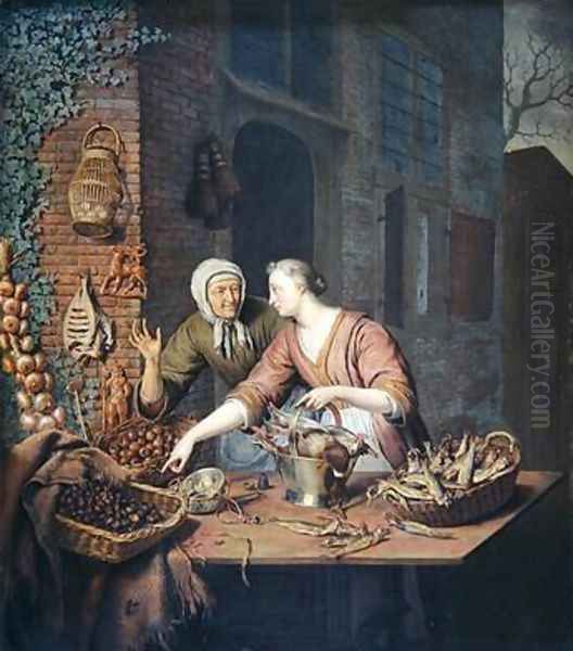 The Market Stall 1730 Oil Painting by Willem Van Mieris Leiden