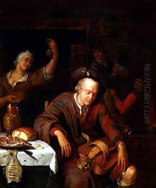 The Hurdy Gurdy Player Asleep in a Tavern Oil Painting by Willem Van Mieris Leiden