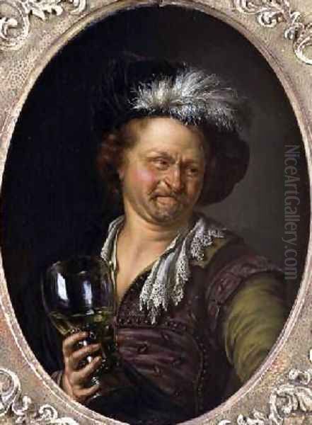 Portrait of a Man holding a Roemer 1699 Oil Painting by Willem Van Mieris Leiden