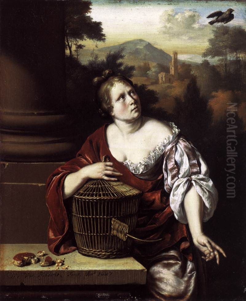 The Escaped Bird Oil Painting by Willem Van Mieris Leiden