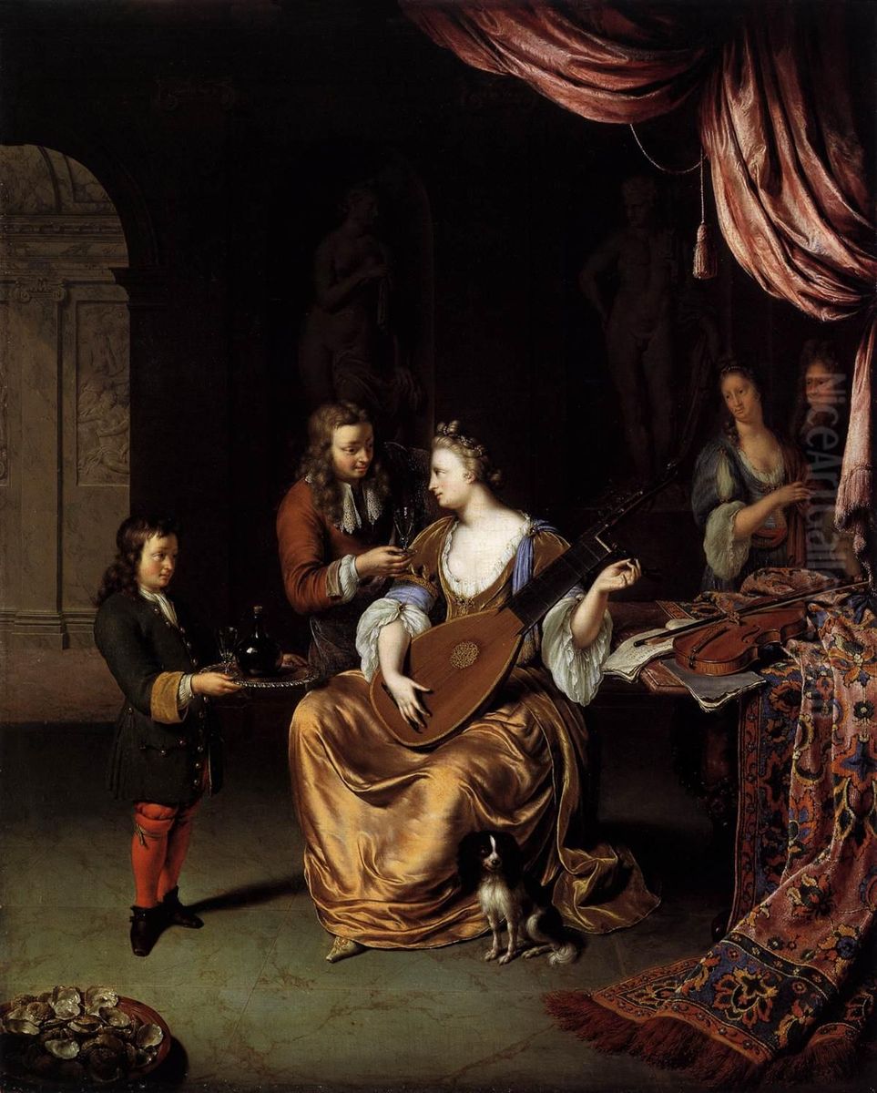 The Lute Player Oil Painting by Willem Van Mieris Leiden