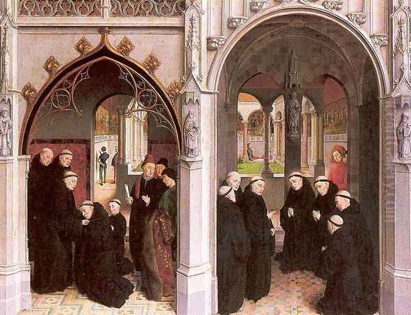 The Healed Knight and his Son at the Monastery 1459 Oil Painting by Simon Marmion