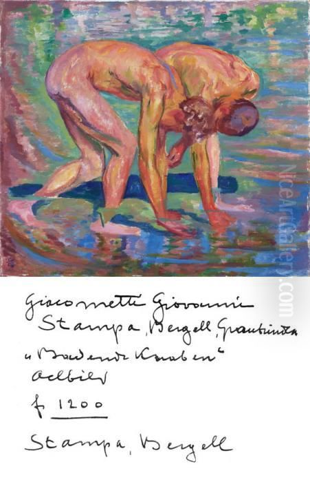 Fanciulli Nel Lago. - Fanciulli 
Al Bagnoalberto Und Diego Beim Baden Im See - Badende Knaben Oil Painting by Giovanni Giacometti