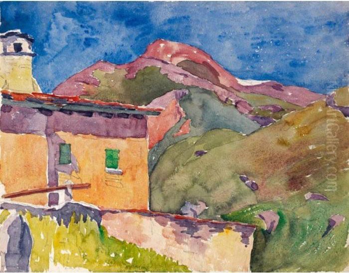 Haus Mit Longhino (maloja) 
House With Longhino (maloja) Oil Painting by Giovanni Giacometti
