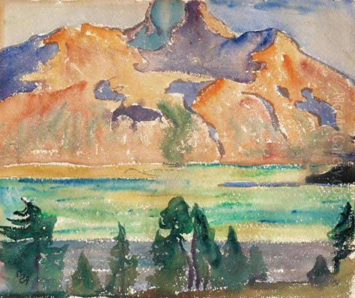 Lake Silser With Piz Margna Oil Painting by Giovanni Giacometti