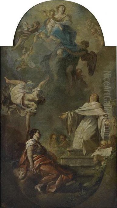 Vierge A L'enfant Apparaissant A
 Deux Saints, A Vue Chantournee Dans La Partie Superieure Et Inferieure Oil Painting by Corrado Giaquinto