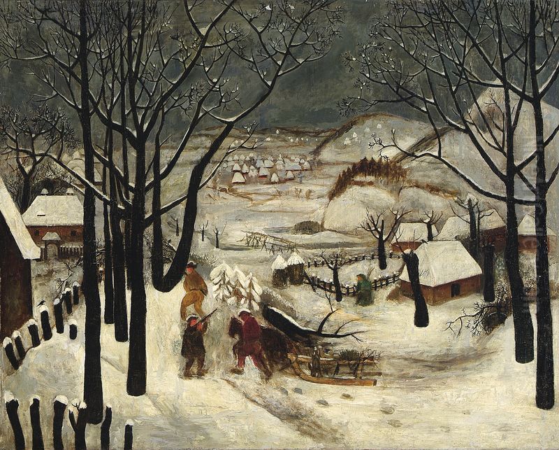 Winter Oil Painting by Tadeusz Makowski