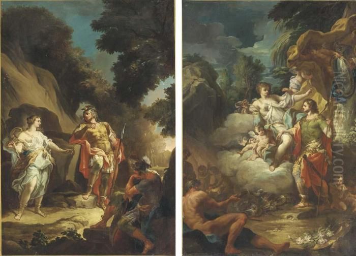 The Story Of Aeneas: Venus 
Appearing To Aeneas; Venus Ordering Arms For Aeneas From Vulcan Oil Painting by Corrado Giaquinto
