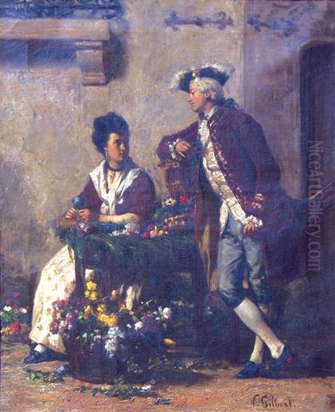 Depicting A Courting Couple Oil Painting by Victor-Gabriel Gilbert
