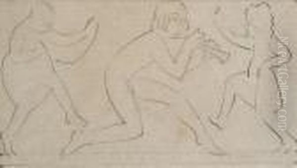 Design For Sculpture 'ariel Piping To Thechildren' Oil Painting by Eric Gill