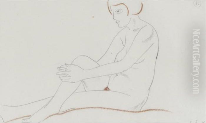 Sitting Nude Oil Painting by Eric Gill