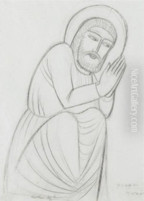 Praying Saint Oil Painting by Eric Gill