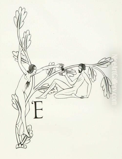 Adam And Eve Oil Painting by Eric Gill