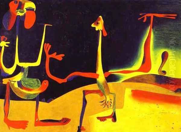 Man and Woman in Front of a Pile of Excrement Oil Painting by Joaquin Miro