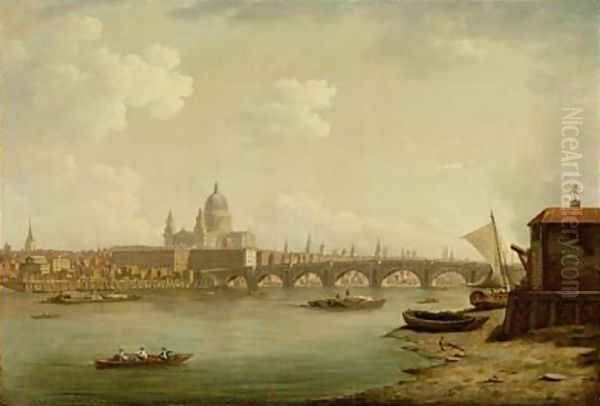 St Pauls and Blackfriars Bridge Oil Painting by William Marlow