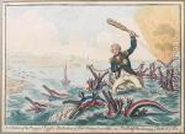 Extirpation Of The Plagues Of 
Egypt, Destruction Of Revolutionary Crocodiles, Or British Hero 
Cleansing Ye Mouth Of Ye Nile Oil Painting by James Gillray