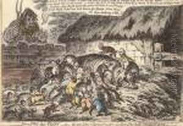 More Pigs Than Teats - Or - The 
New Litter Of Hungry Grunters, Sucking John Bulls Old Sow To Death Oil Painting by James Gillray