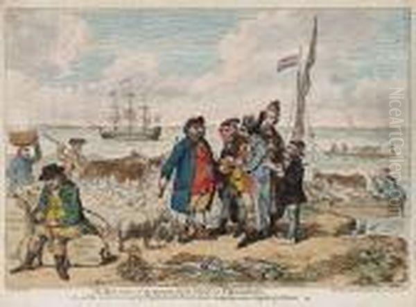 The Real Cause Of The Present 
High-price Of Provisions, Or A View Of The Sea Coast Of England With 
French Agents, Smuggling Away Supplies For France Oil Painting by James Gillray