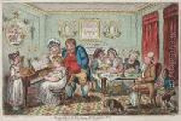 Farmer Giles & His Wife 
Shewing Off Their Daughter Betty To Their Neighbours On Her Return From 
School Oil Painting by James Gillray