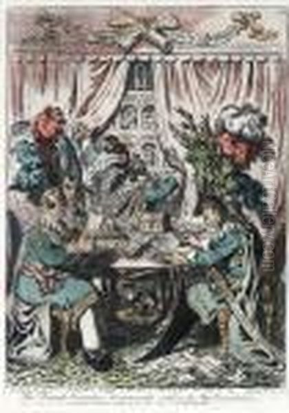The French Consular Triumverate,
 Settling The New Constitution,with A Peep At The 
Constitutional-pigeon-holes Of The Abbe Seiyesin The Back Ground Oil Painting by James Gillray