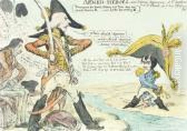 Armed Heroes, Wide Military 
Appearances At St. Stephen's & Atst. Cloud's On The Day Of Defiance Oil Painting by James Gillray