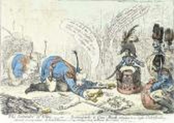 The Surrender Of 
Ulm--or,--buonaparte & Genl. Mack, Coming To Aright Understanding, 
--intended As A Specimen Of Frenchvictories--i.e. Conquering Without 
Bloodshed!!! Oil Painting by James Gillray