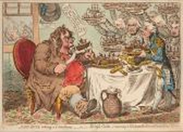 John Bull Taking A 
Luncheon:-0r-british Cooks, Cramming Old Grumble Gizzard With Bonne 
Chere Oil Painting by James Gillray