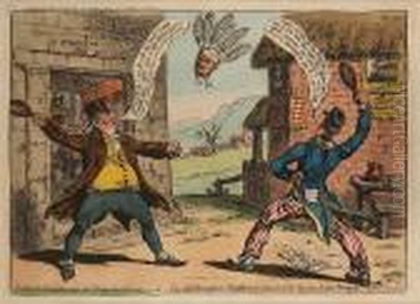 Political Amusements For Young 
Gentlemen;-or-the Old Brentford Shuttlecock, Between Old Sarum & The
 Temple Of St. Stevens Oil Painting by James Gillray