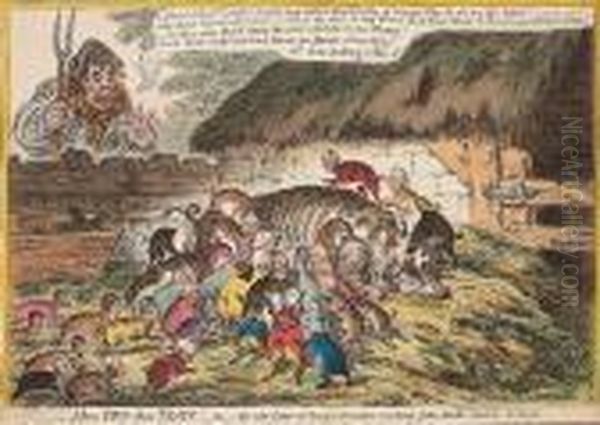 More Pigs Than Teats; -or- The 
New Litter Of Hungry Grunters, Sucking John Bulls Old Sow To Death Oil Painting by James Gillray