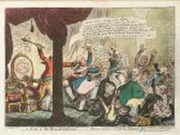 A Kick At The 
Broad-bottoms!-i.e.-emancipation Of All The Talents.vide The Fate Of Y 
Catholic Bull Oil Painting by James Gillray