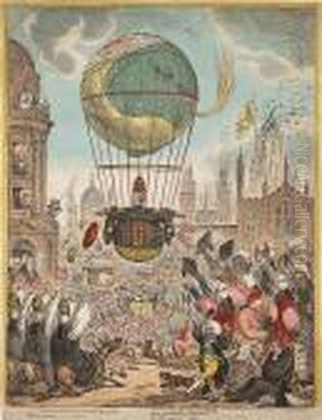 Tentanda Via Est Qua Me Quoquo 
Possin Tollere Humo - He Steers His Flight/ Aloft, Incumbent Of The 
Dusky Air/ That Felt Unusual Weight Oil Painting by James Gillray