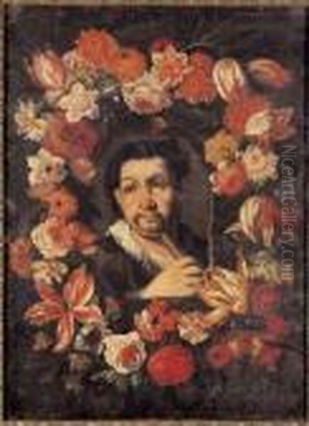 A) Suonatore Di Flauto In Una Ghirlanda Di Fiori

B) Suonatrice Di Tamburello In Una Ghirlanda Di Fiori Oil Painting by Luca Giordano