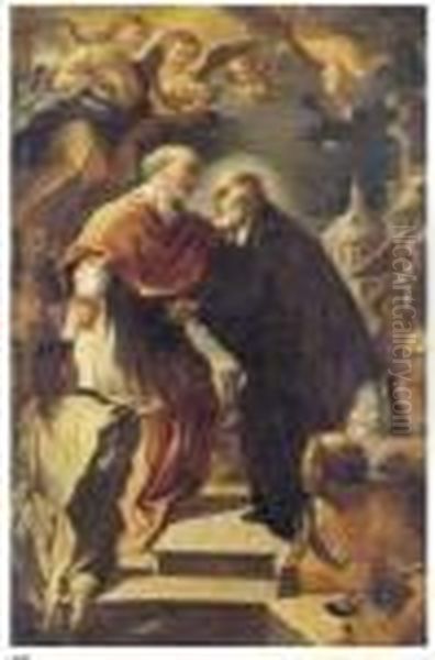 L'incontro Di San Carlo Borromeo E San Filippo Neri Oil Painting by Luca Giordano