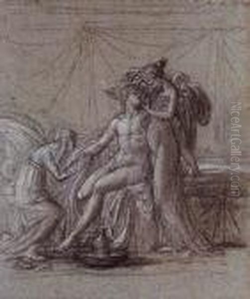 A Pair Of Classical Lovers In An Interior, Possibly Cupid And Psyche Oil Painting by Anne-Louis Girodet de Roucy-Triosson