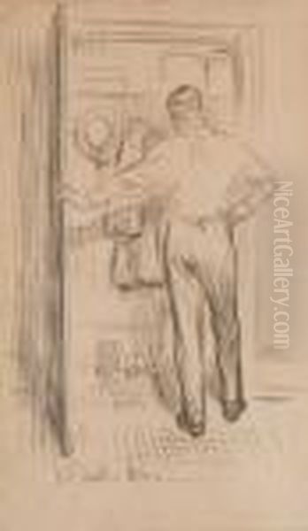 Man Looking In A Closet Oil Painting by William Glackens