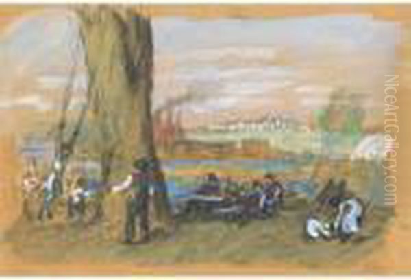 Park Near Factory (park Scene On The Delaware) Oil Painting by William Glackens