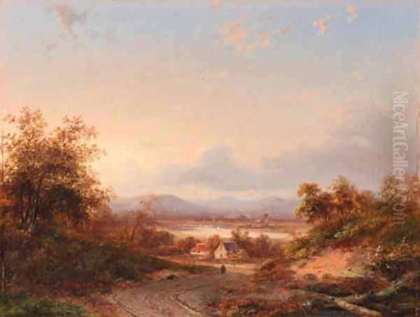 An extensive landscape at dusk Oil Painting by Jan Evert Morel