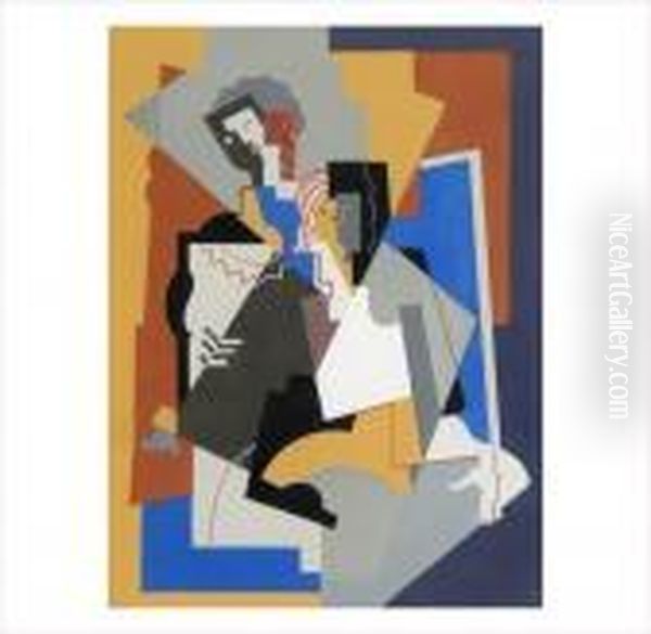 Composition A Deux Figures
 Pochoir Realise A La Gouache Sur Papier Oil Painting by Albert Gleizes