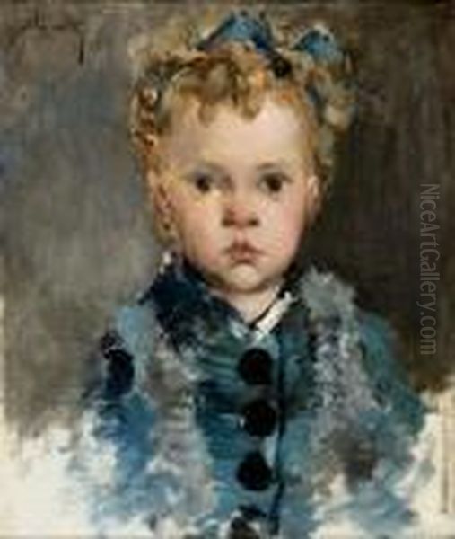 Portrait D'enfant
 Huile Sur Panneau, Signee En Haut A Gauche Oil Painting by Norbert Goeneutte