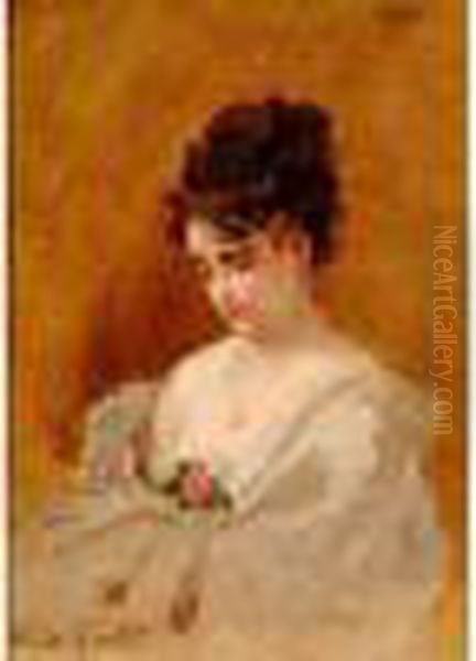 Portrait De Jeune Fille A La Rose, Circa 1875-76 Oil Painting by Norbert Goeneutte
