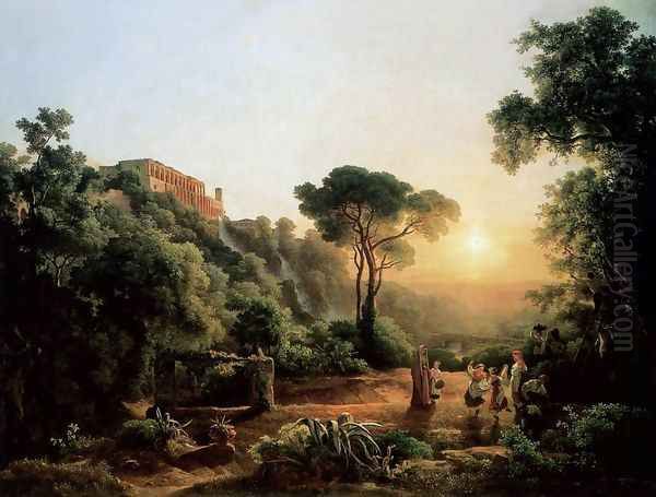 Landscape near Tivoli with Vintager Scens 1846 Oil Painting by Karoly, the Elder Marko