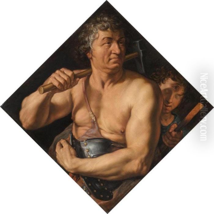 Allegorical Portrait Of Jan 
Govertsz. Van Der Aar As Vulcan In His Forge Oil Painting by Hendrick Goltzius