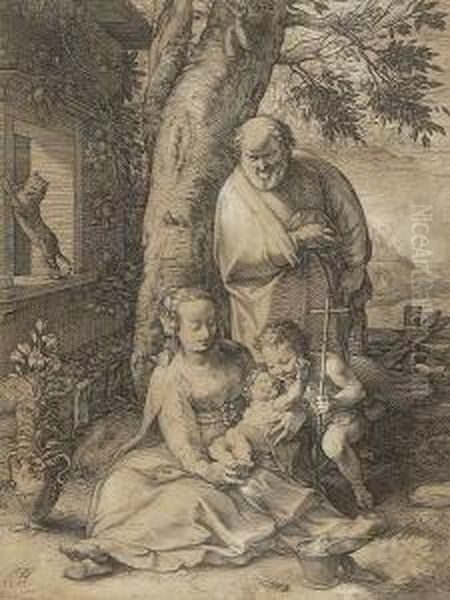 Die Heilige Familie Mit Den
 Kirschen. Oil Painting by Hendrick Goltzius