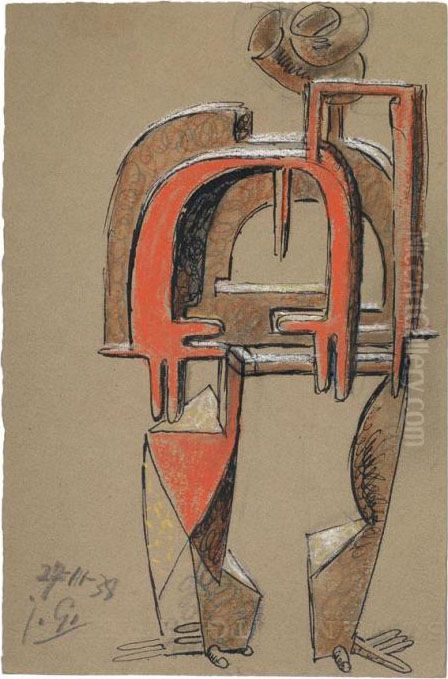 Entwurfszeichnung Fur Eine Skulptur - Mechanicaldevice Oil Painting by Julio Gonzalez