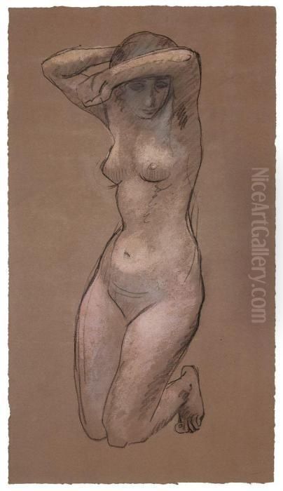 Nu A Genoux De Face Oil Painting by Julio Gonzalez